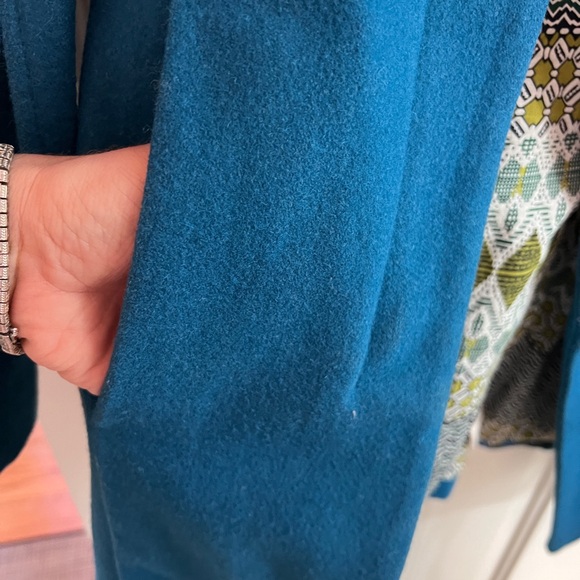 ANTHROPOLOGIE ELEVENSES teal wool jacket coat with adjustable scarf neckline - Picture 6 of 7
